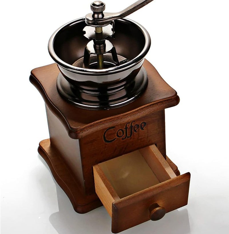 Eitonbu Wooden Manual Coffee Grinder Vintage Style Hand Coffee Mill Burr Coffee Grinder with Ceramic Hand Crank,Wooden Manual Coffee Grinder Cleaning Brush (Dark Brown Upgraded Version) - Image 4